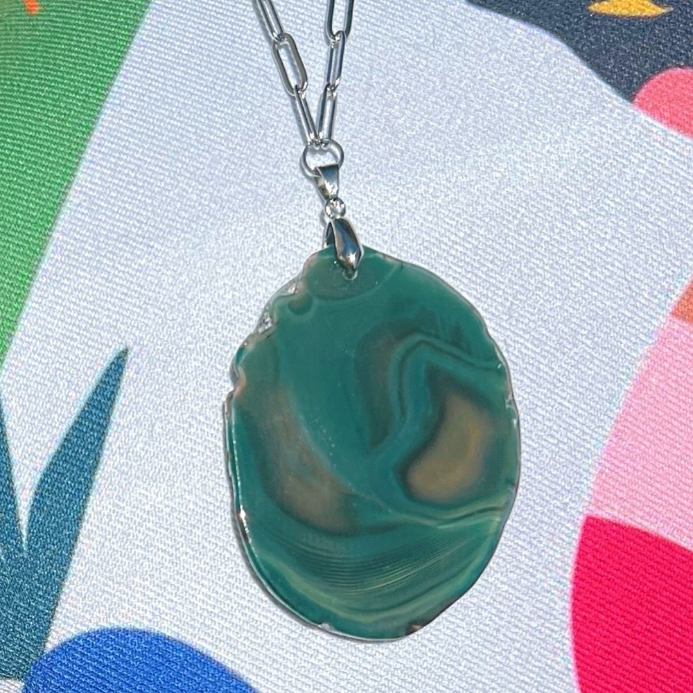 Green Agate Slice Pendant